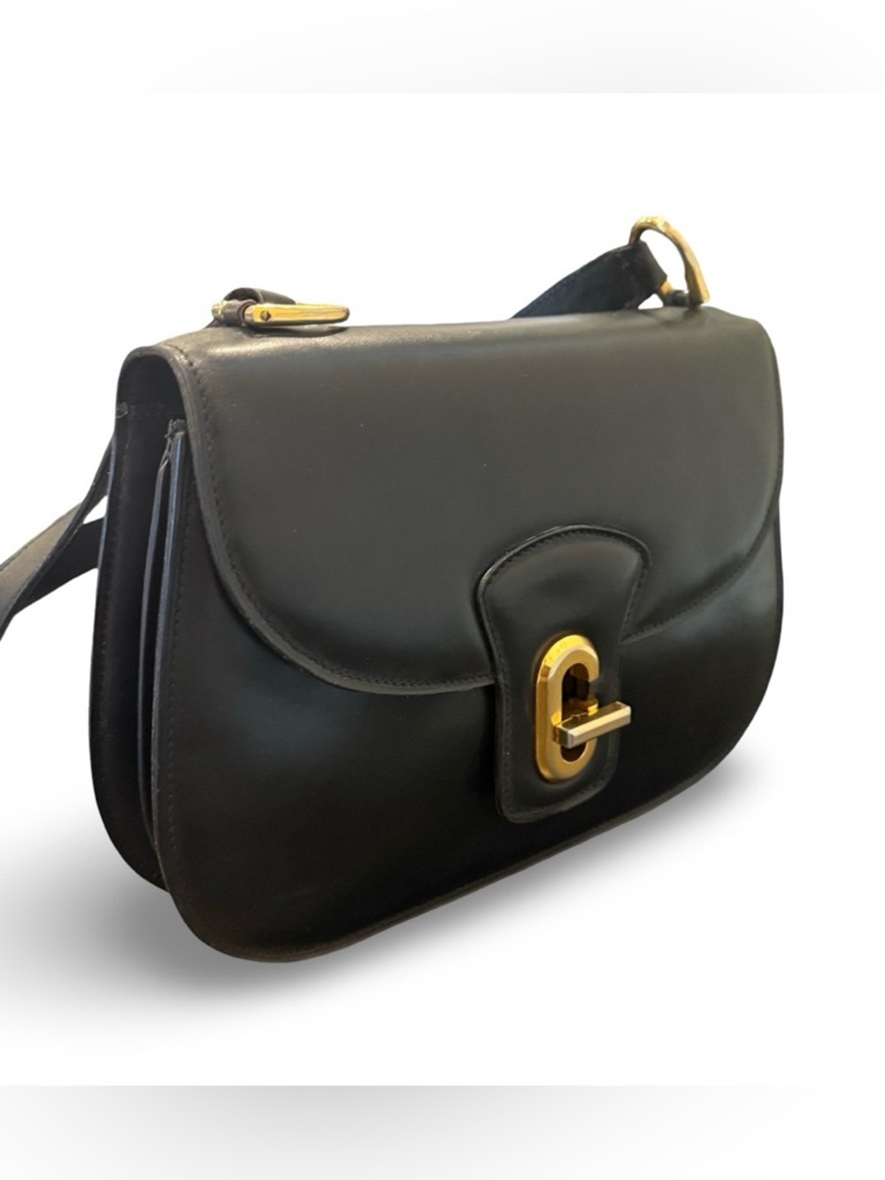 Vintage Gucci Black Leather Shoulder Bag Gold G Clasp Made in Italy Classic - Picture 4 of 17